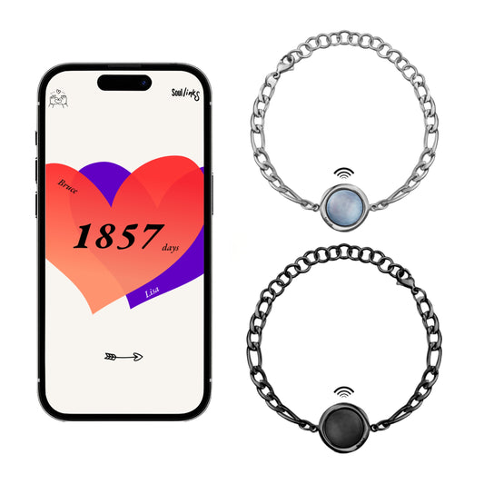 Soullink NFC Couple Bracelets for Him and Her – Smart Matching Bracelets for Lovers, Touch to Open Custom Love Page, Track Days Together, Personalized Anniversary Gift, Romantic Tech Jewelry for Boyfriend & Girlfriend