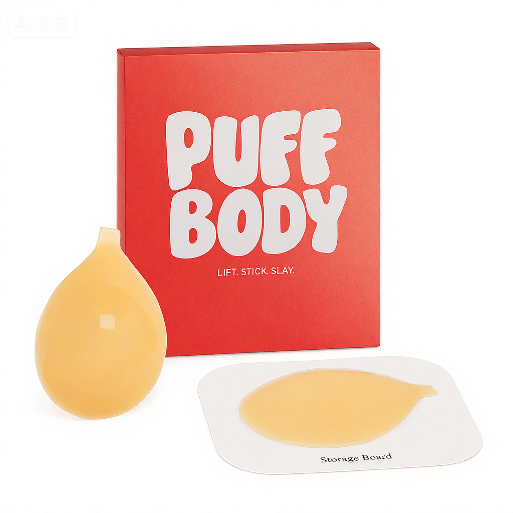 Puff Body Push-up Sticky Bra – Waterproof & Sweat-proof,  Portable, Reusable, Washable, Essential for Travel Women's Wear with Storage Board & Replaceable Adhesive Pads
